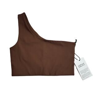 Girlfriend Collective Cafe Brown Bianca One Shoulder Sports Bra Activewear S